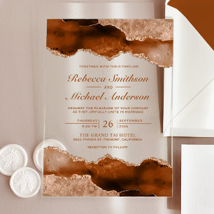 Burnt Orange Terracotta Agate Marble Wedding Acrylic Invitations