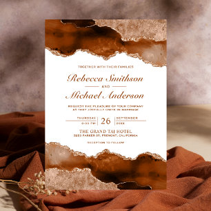 Burnt Orange Terracotta Agate Marble Wedding Invitation