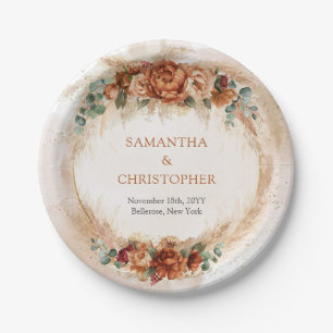 Burnt orange terracotta and greenery foliage arch  paper plates