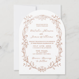 Burnt Orange Terracotta Boho Arched Photo Wedding Invitation