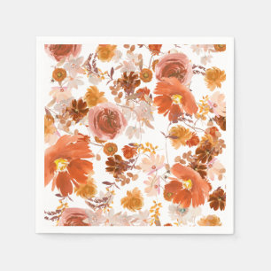 Burnt Orange Terracotta Floral Bouquet Wedding Napkins