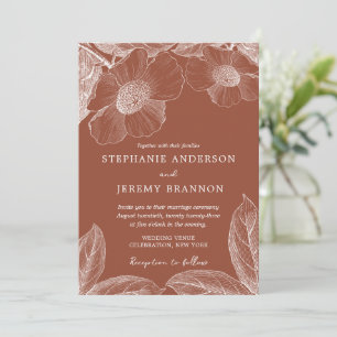 Burnt Orange Terracotta Floral Line Art Invitation