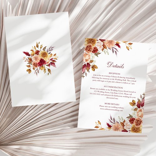 Burnt Orange Terracotta Floral Wedding Details Invitation