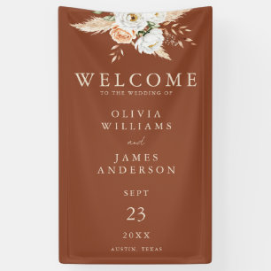 Burnt Orange Terracotta Floral Wedding Welcome Banner