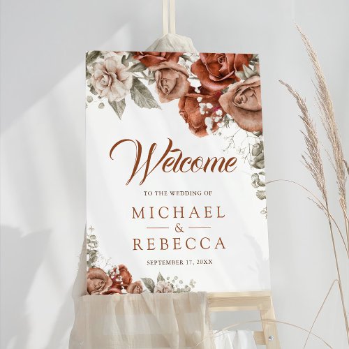 Burnt Orange Terracotta Floral Wedding Welcome Foam Board