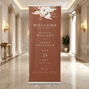 Burnt Orange Terracotta Floral Wedding Welcome Retractable Banner