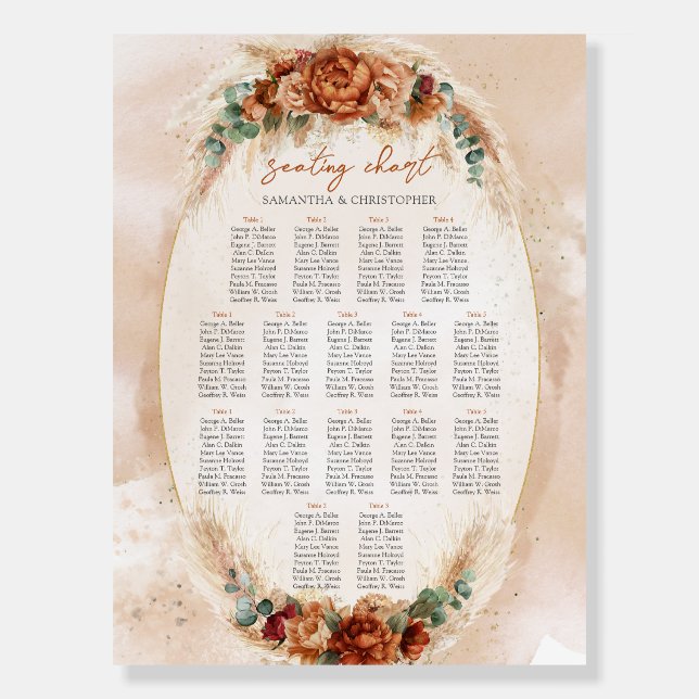 Burnt orange terracotta greenery foliage pampas foam board (Front)