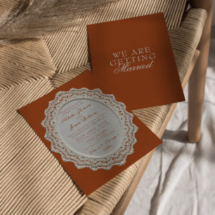 Burnt Orange Terracotta Lace Old Money Wedding Invitation