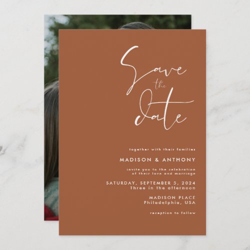 Burnt Orange Terracotta Modern Minimalist Wedding Invitation