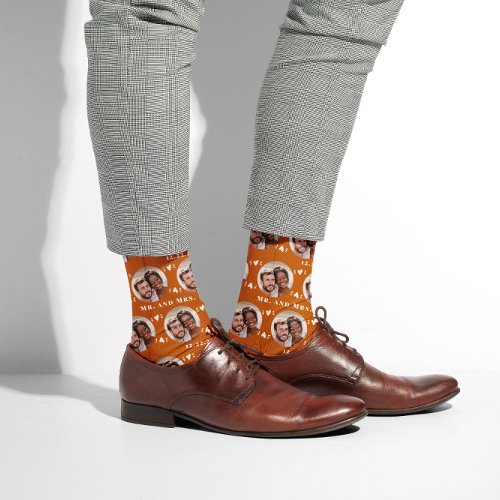  Burnt Orange Terracotta Newlyweds Photo Pattern  Socks