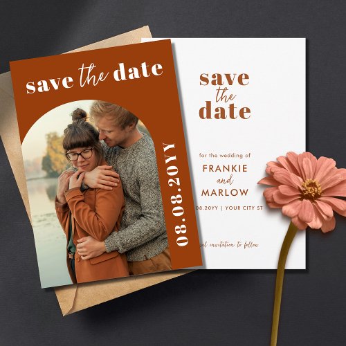 Burnt Orange Terracotta Save the Date Invitation