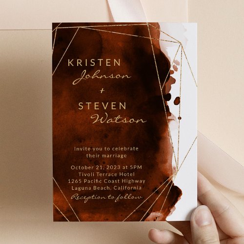  Burnt Orange Terracotta Watercolor Wedding Invitation