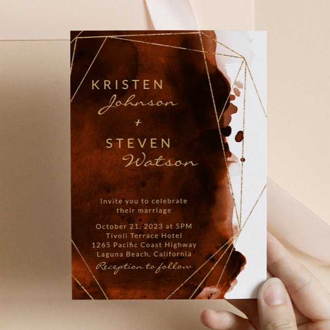  Burnt Orange Terracotta Watercolor Wedding Invitation (Creator Uploaded)