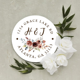 Burnt Orange Terracotta Wedding Return Address Classic Round Sticker