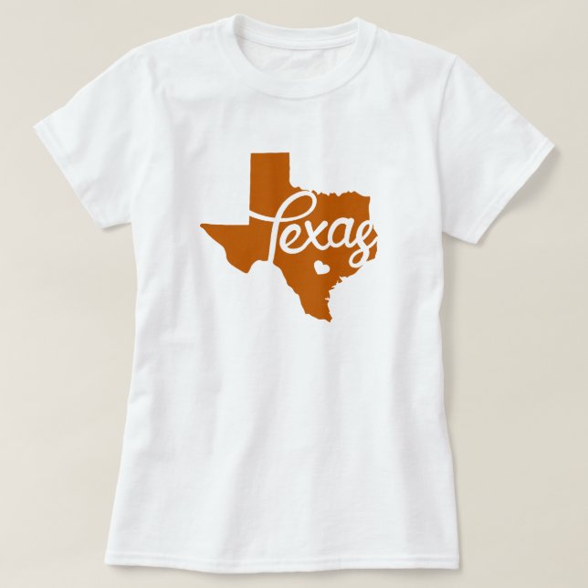 Burnt Orange Texas Heart T-Shirt (Design Front)