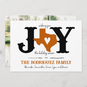 Burnt Orange Texas JOY Photo Holiday Card