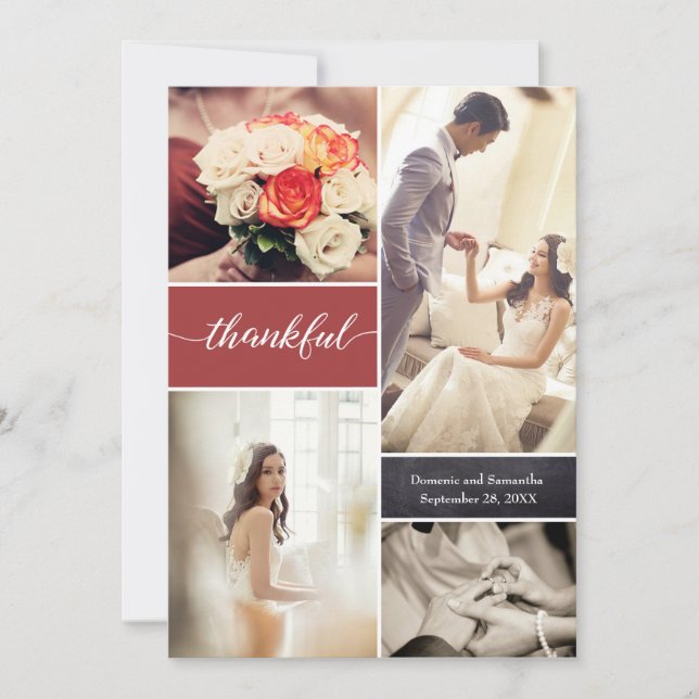 Burnt Orange Thankful Script Custom Photo Wedding  Thank You Card (Front)