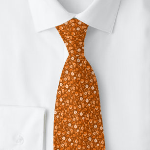 Burnt Orange Tiny Flowers Neck Tie