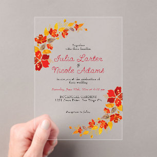 Burnt Orange Tropical Hibiscus Florals Wedding Acrylic Invitations