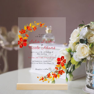 Burnt Orange Tropical Hibiscus Florals Wedding Acrylic Invitations