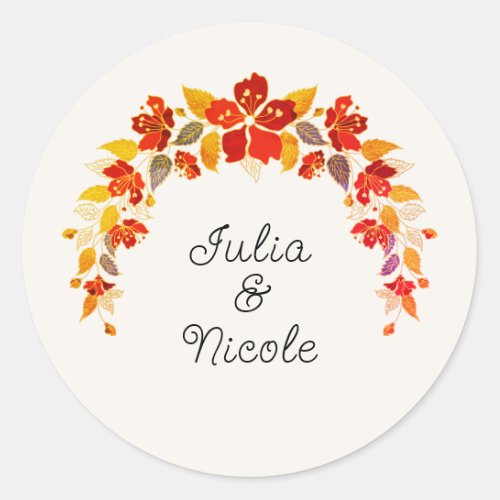 Burnt Orange Tropical Hibiscus Florals Wedding Classic Round Sticker