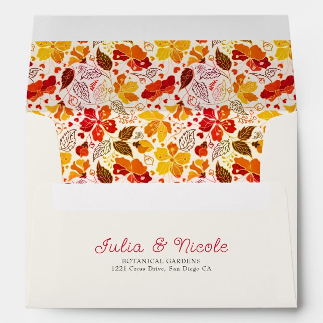 Burnt Orange Tropical Hibiscus Florals Wedding Envelope (Back (Bottom))
