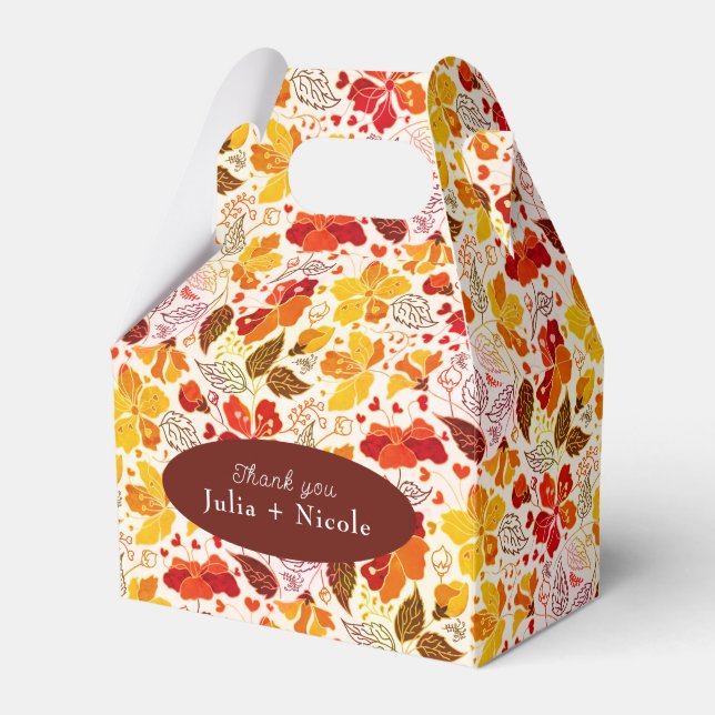 Burnt Orange Tropical Hibiscus Florals Wedding Favor Boxes (Front Side)