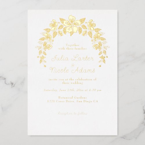 Burnt Orange Tropical Hibiscus Florals Wedding Foil Invitation