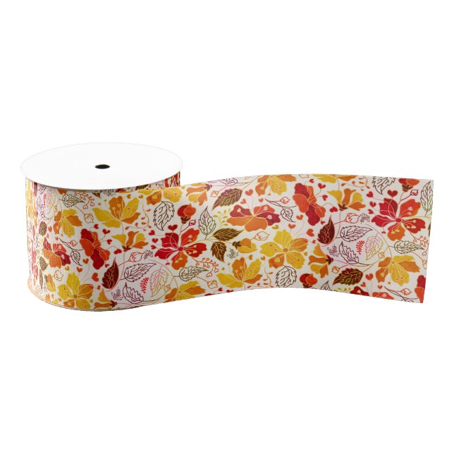 Burnt Orange Tropical Hibiscus Florals Wedding Grosgrain Ribbon (Spool)