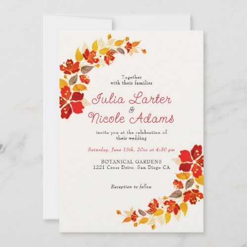 Burnt Orange Tropical Hibiscus Florals Wedding Invitation