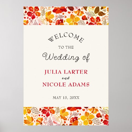 Burnt Orange Tropical Hibiscus Florals Wedding Poster