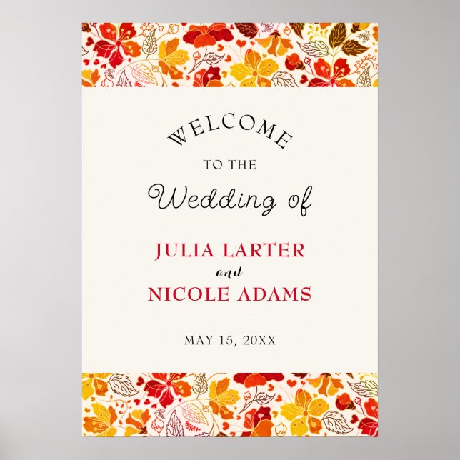 Burnt Orange Tropical Hibiscus Florals Wedding Poster (Front)