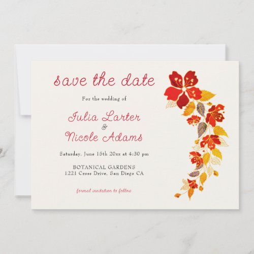 Burnt Orange Tropical Hibiscus Florals Wedding Save The Date