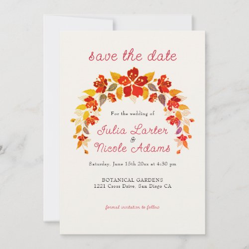 Burnt Orange Tropical Hibiscus Florals Wedding Save The Date