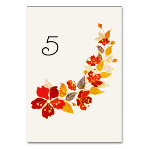 Burnt Orange Tropical Hibiscus Florals Wedding Table Number