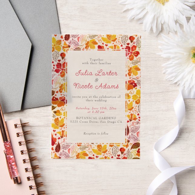 Burnt Orange Tropical Hibiscus Florals Wedding Vellum Invitations (Wedding)