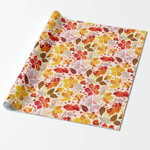 Burnt Orange Tropical Hibiscus Florals Wedding Wrapping Paper