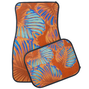 Burnt Orange Tropical Leaves Car Floor Mat