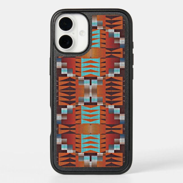 Burnt Orange Turquoise Teal Red Mosaic Pattern Otterbox iPhone Case (Back)