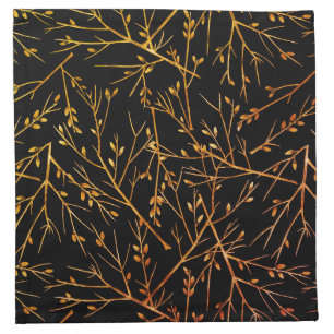 Burnt Orange Twigs on Black Cloth Napkin