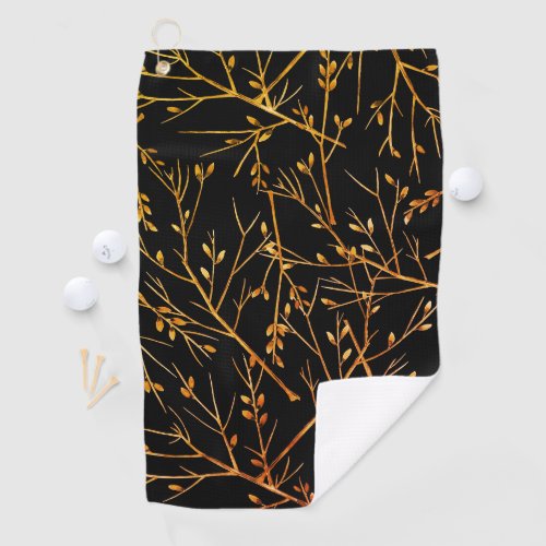 Burnt Orange Twigs on Black Golf Towel