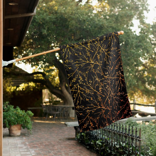 Burnt Orange Twigs on Black House Flag (In SItu)
