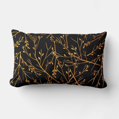 Burnt Orange Twigs on Black Lumbar Pillow