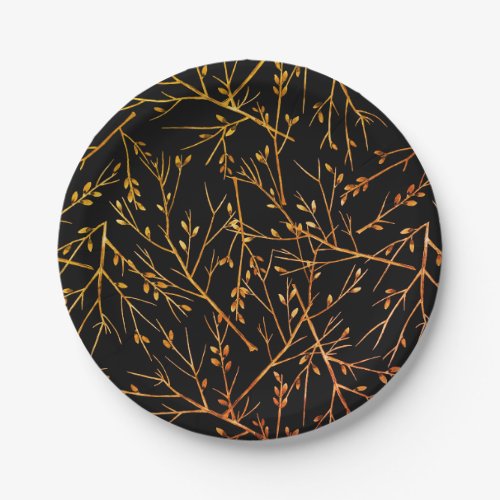 Burnt Orange Twigs on Black Paper Plates