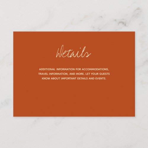 Burnt Orange Typography Wedding Details  Enclosure Card