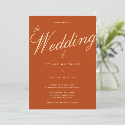 Burnt Orange Typography Wedding Invitation