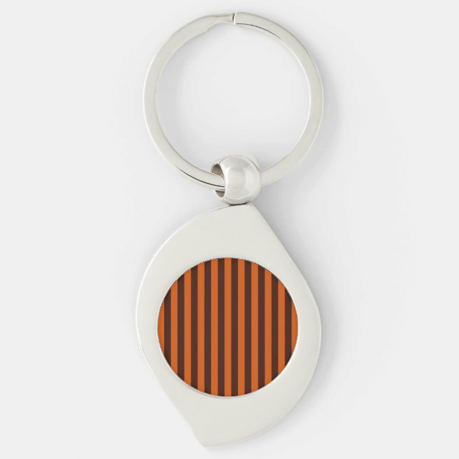 Burnt Orange Vertical Stripes Retro Style Keychain (Front)
