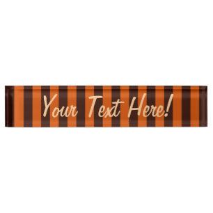Burnt Orange Vertical Stripes Retro Style Name Plate