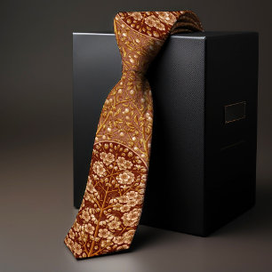 Burnt Orange Victorian-Era Floral Snowberry Men's Neck Tie