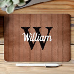 Burnt Orange Vintage Pinstripe Retro Monogram Mouse Pad<br><div class="desc">This design features a vintage pinstripe pattern in burnt orange with off-black dashed stripes. Personalize it with your monogram initial in off-black and your name in white retro script.</div>